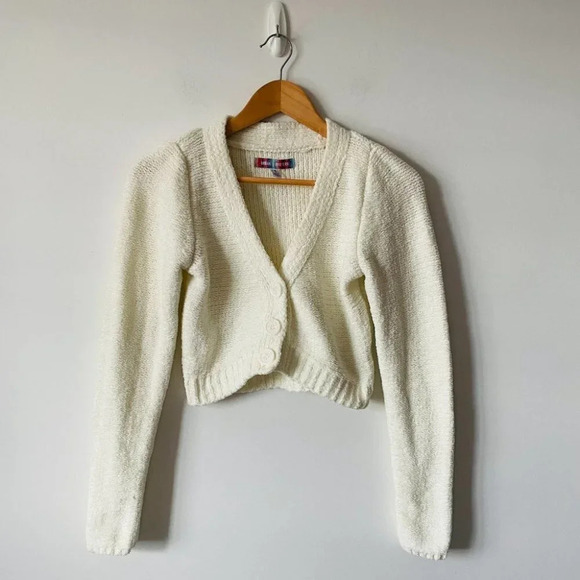 Urban Outfitters UO Soft Chenille Cropped Button Front Cardigan White Size Small - Picture 4 of 9